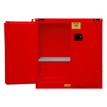 FM Approved, Flammable Storage Cabinet, 30 Gallon, 2 Doors, Self Close, 1 Shelf, Red